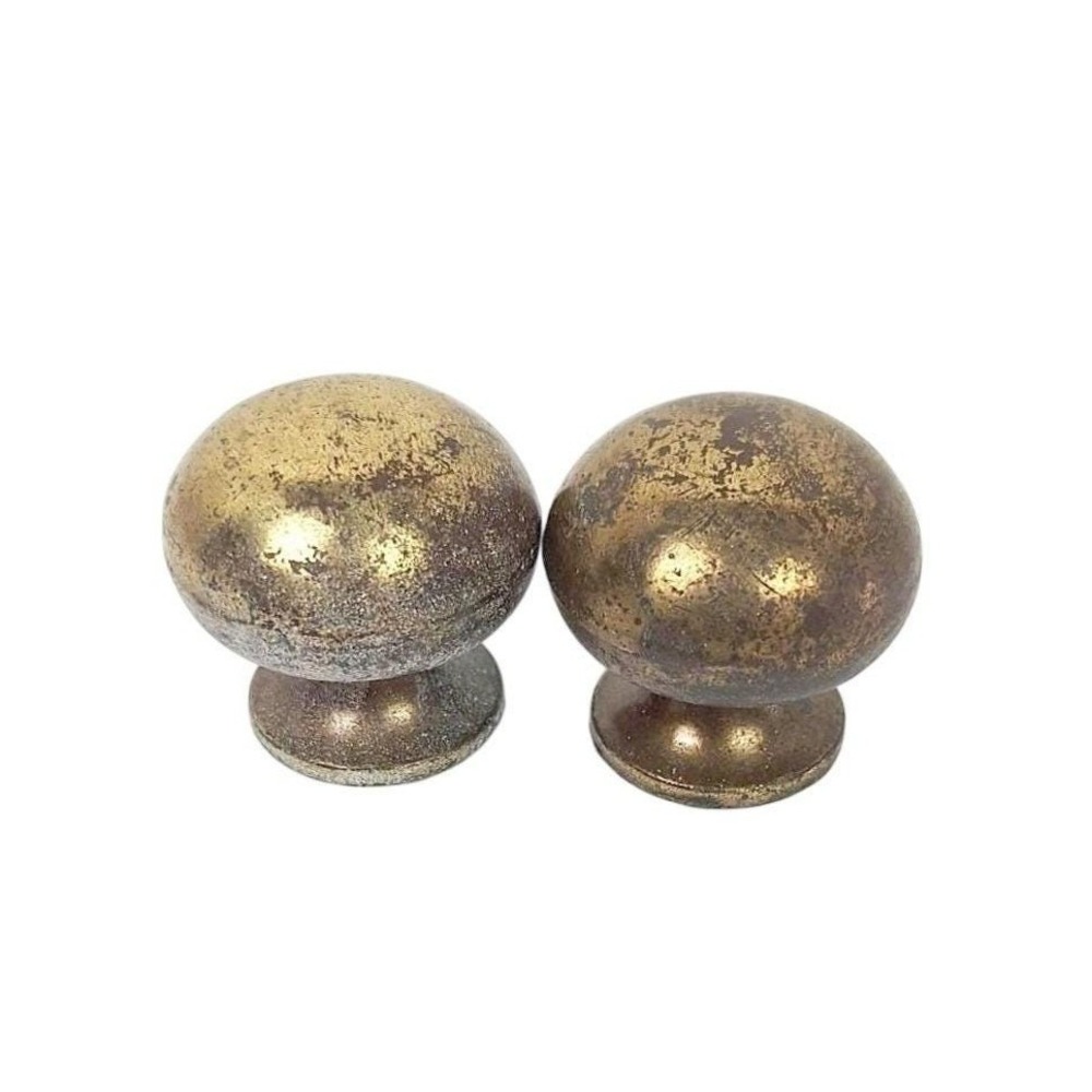 Vintage Brass Tone Metal Cabinet Knobs Pair Mushroom‎ Pulls Canada S-25-519 Aged
